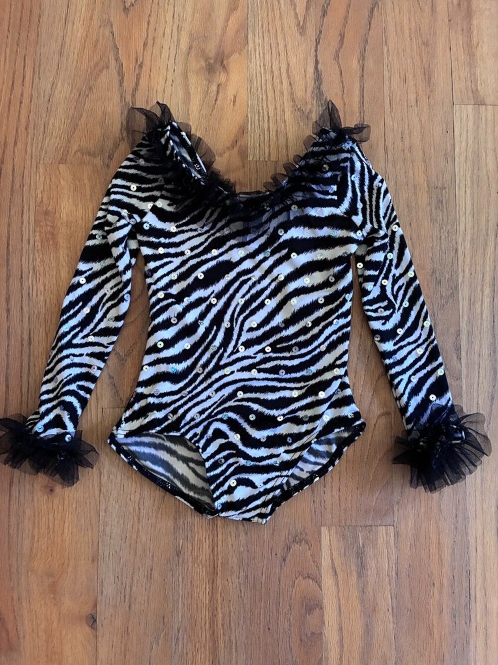 Weissman Zebra Sparkle Long Sleeve Dance Leotard Black White Child Small SC